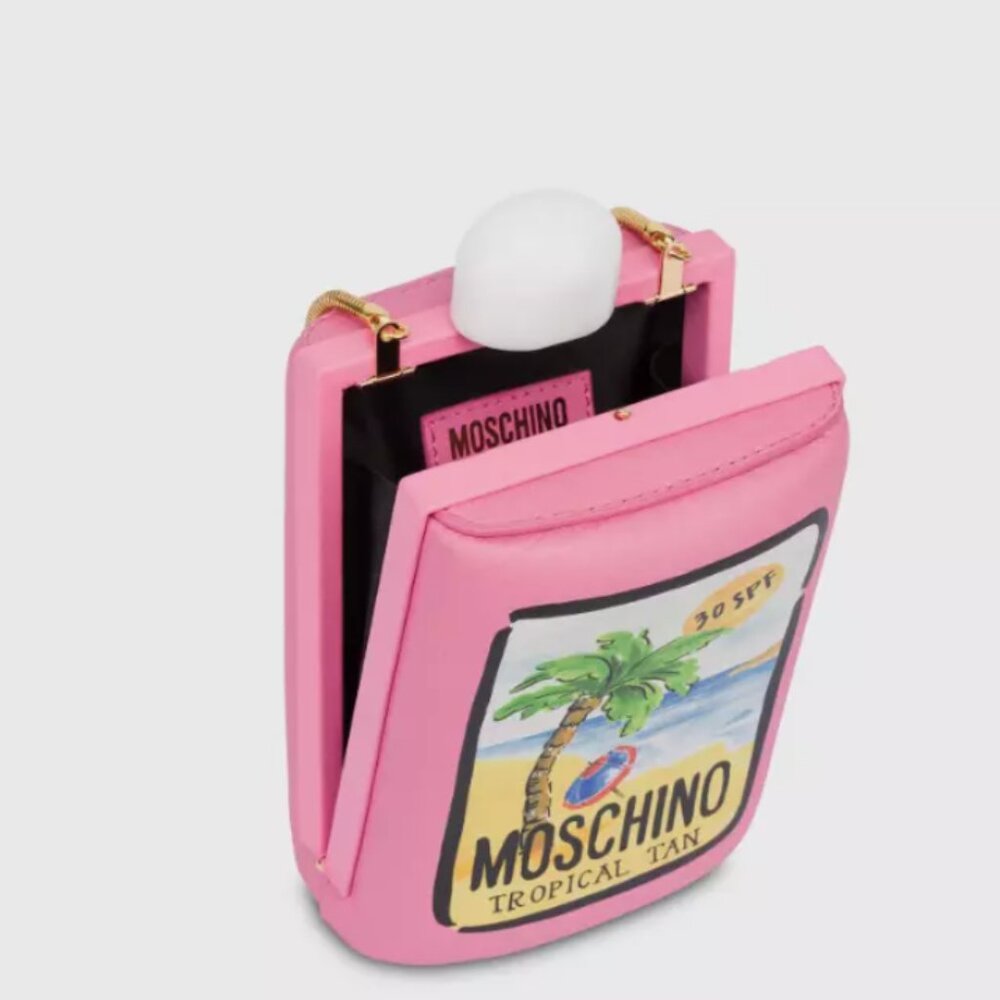 SS22 MOSCHINO Tropical Tan Clutch Pink Padded Nappa Leather Sunscreen 30SPF - Picture 11 of 16